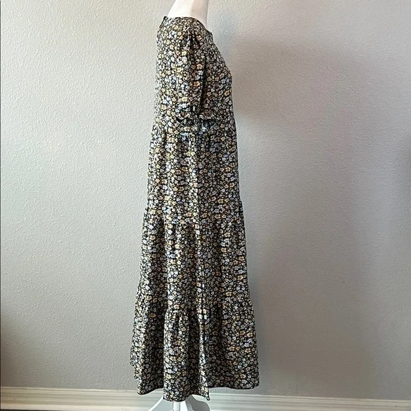 PrettyGarden Floral Ruffle Tiered Midi Dress Blue/Tan Size Small NWT - Picture 3 of 8